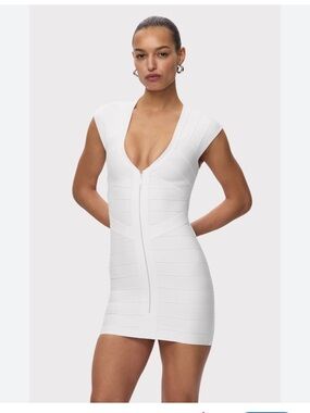 NWT Herve Leger THE CHAMPAGNE DRESS White Bandage Mini Size XS